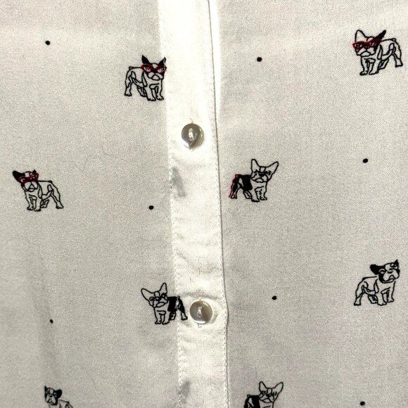 French Bulldog Print Rayon Button-Up Shirt M • Dog Lover Cottagecore Whimsical - Picture 3 of 5